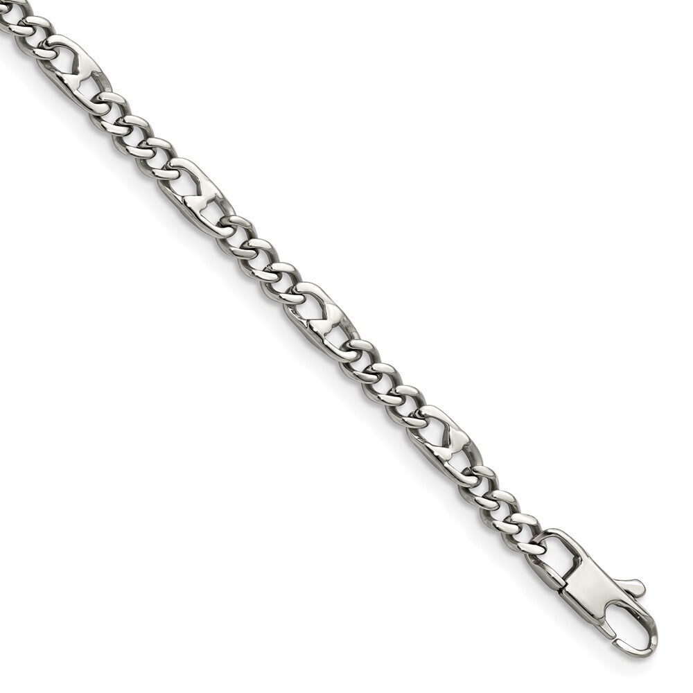 Kazi Luxury Stainless Steel Polished 4mm Figaro 8.5in Bracelet
